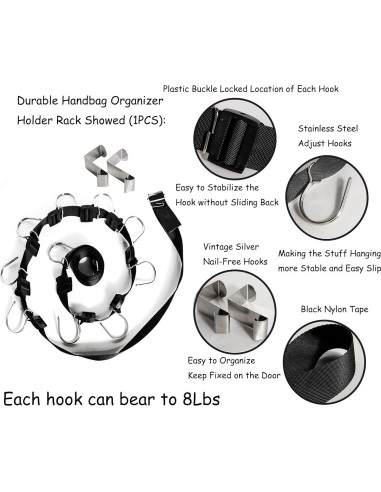 Organizador de Bolsos IZUS - Soporte Colgante 20 Ganchos Negro