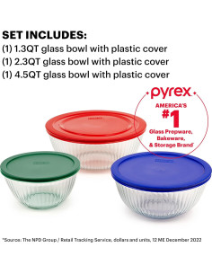 Juego de Cuencos de Mezcla de Vidrio Pyrex 6 Piezas 1.23-4.26L 2
