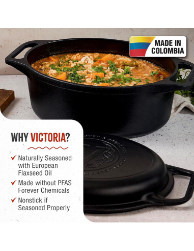 Juego de Olla Holandesa y Sartén Victoria 6QT Hierro Fundido