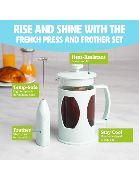 Conjunto de Prensa Francesa y Espumador Tasty Aqua 2 Piezas