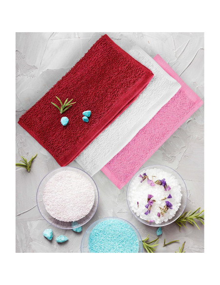 Juego de 12 Paños de Lavado 100% Algodón T & L - Rojo, Blanco y Rosa