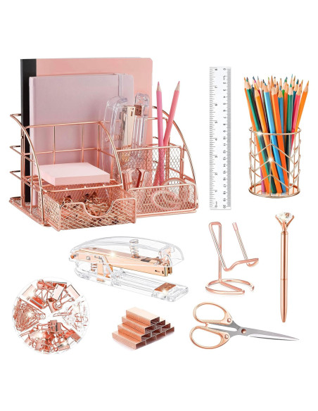 Set de Suministros de Oficina KAAKOW en Oro Rosa - 10 Piezas Set de Suministros de Oficina KAAKOW en Oro Rosa - 10 Piezas