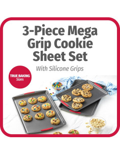 Juego de 3 bandejas para galletas GoodCook MegaGrip, acero gris 2