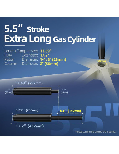 Cilindro de Reemplazo para Silla de Oficina MASTERY MART 5.5"