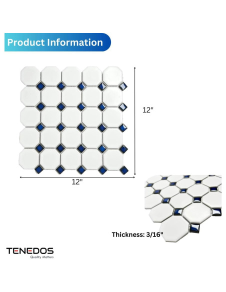 Mosaico Porcelana Tenedos Octagonal Mate Blanco 0.46 m