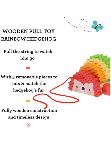 Juguete de arrastre de madera erizo arcoíris Petit Collage