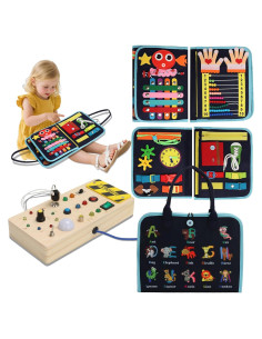Tablero Ocupado Montessori de Madera con LED y Libro Fieltro 3+