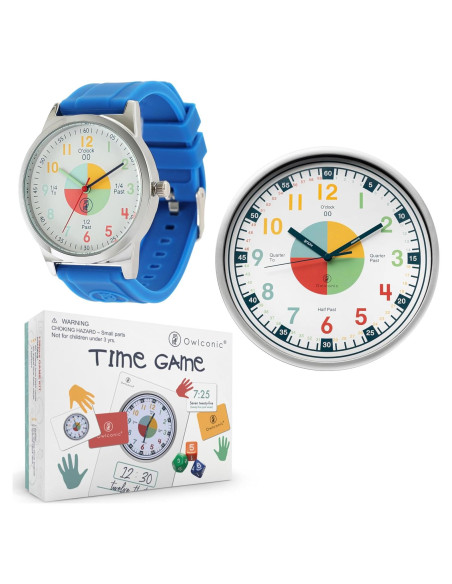 Paquete de Aprendizaje para Decir la Hora Owlconic - Reloj de Pared y Juego