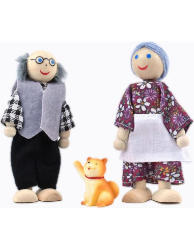 Familia de Muñecos de Madera Jzszera con Mascotas 5-10 cm