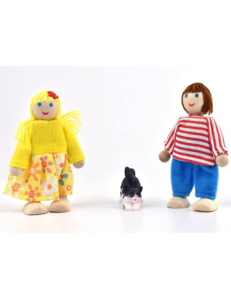 Familia de Muñecos de Madera Jzszera con Mascotas 5-10 cm