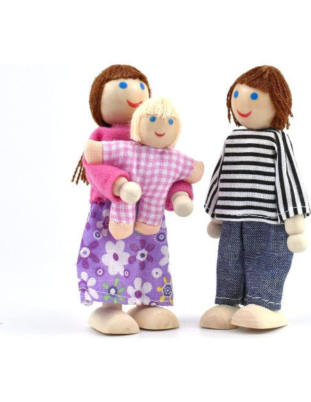 Familia de Muñecos de Madera Jzszera con Mascotas 5-10 cm