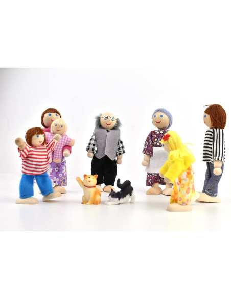 Familia de Muñecos de Madera Jzszera con Mascotas 5-10 cm