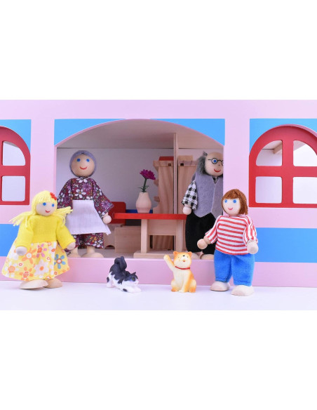 Familia de Muñecos de Madera Jzszera con Mascotas 5-10 cm