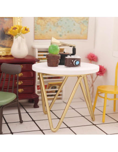 Mueble Miniatura Mesa Redonda de Madera 2pcs 8x8x7.4cm Toddmomy 2