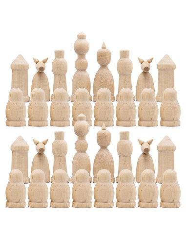 Juego de Ajedrez de Madera Sin Pintar AEVVV - 32 Piezas