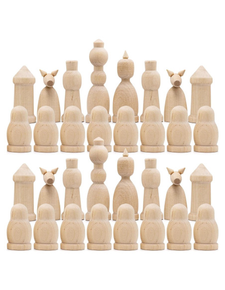Juego de Ajedrez de Madera Sin Pintar AEVVV - 32 Piezas