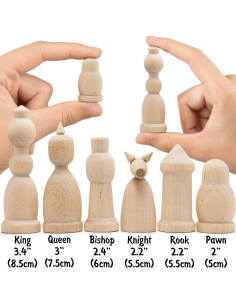 Juego de Ajedrez de Madera Sin Pintar AEVVV - 32 Piezas 2