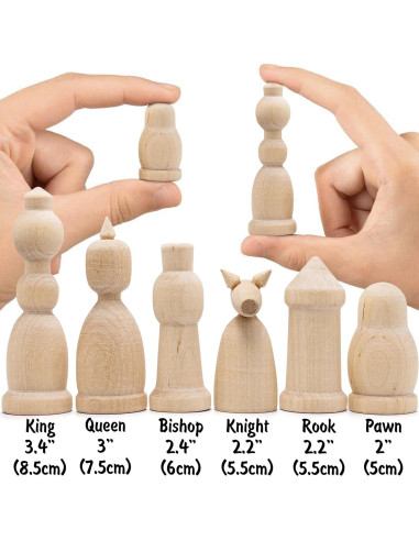 Juego de Ajedrez de Madera Sin Pintar AEVVV - 32 Piezas