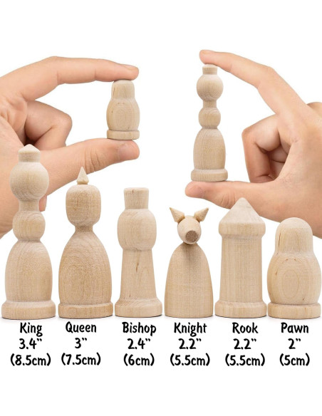 Juego de Ajedrez de Madera Sin Pintar AEVVV - 32 Piezas