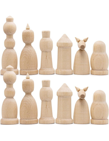 Juego de Ajedrez de Madera Sin Pintar AEVVV - 32 Piezas