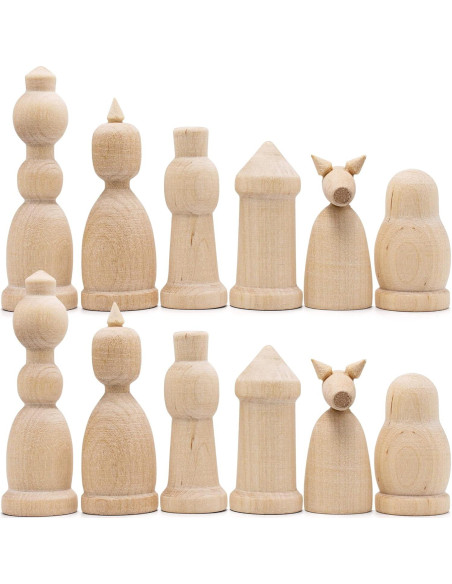 Juego de Ajedrez de Madera Sin Pintar AEVVV - 32 Piezas