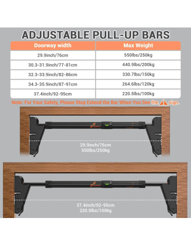 Barra de Dominadas Sportneer Ajustable para Puerta 250 kg
