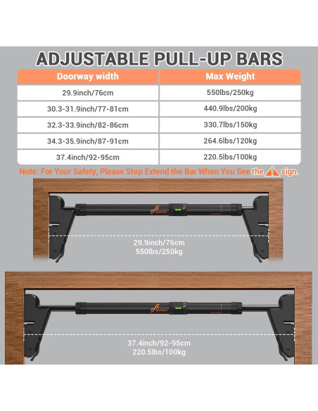 Barra de Dominadas Sportneer Ajustable para Puerta 250 kg