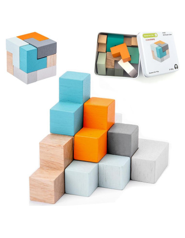 Rompecabezas de Cubo de Madera COHHFWPD Mini en Estuche de Lata