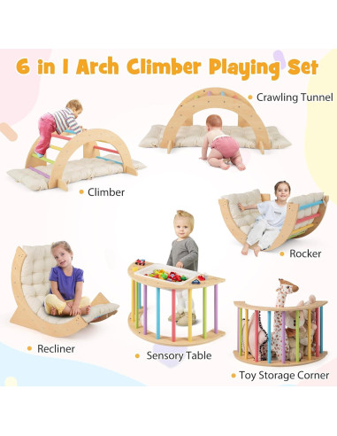 Arco Trepador de Madera HONEY JOY con Cojín y Mesa Sensorial