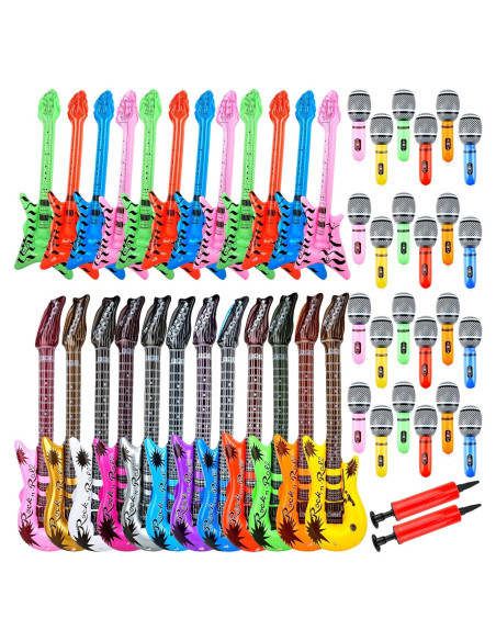 Paquete de 50 Juguetes Inflables Rock Star - Guitarras y Micrófonos