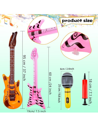 Paquete de 50 Juguetes Inflables Rock Star - Guitarras y Micrófonos