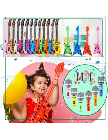 Paquete de 50 Juguetes Inflables Rock Star - Guitarras y Micrófonos