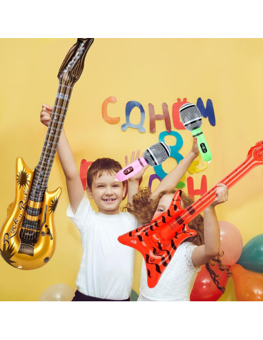 Paquete de 50 Juguetes Inflables Rock Star - Guitarras y Micrófonos