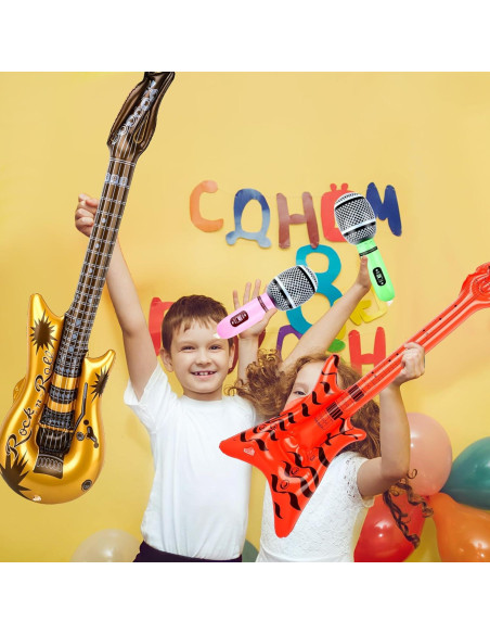 Paquete de 50 Juguetes Inflables Rock Star - Guitarras y Micrófonos