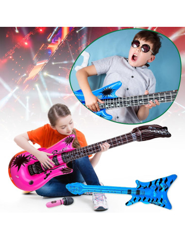 Paquete de 50 Juguetes Inflables Rock Star - Guitarras y Micrófonos