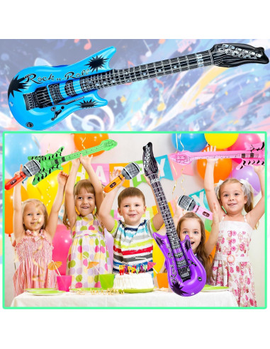 Paquete de 50 Juguetes Inflables Rock Star - Guitarras y Micrófonos