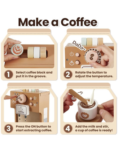 Juguete de Cafetera de Madera BUYGER para Niños 3+ Años