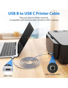 Cable de impresora USB B a C 2.0 AIAUXAI 2M Gris 2