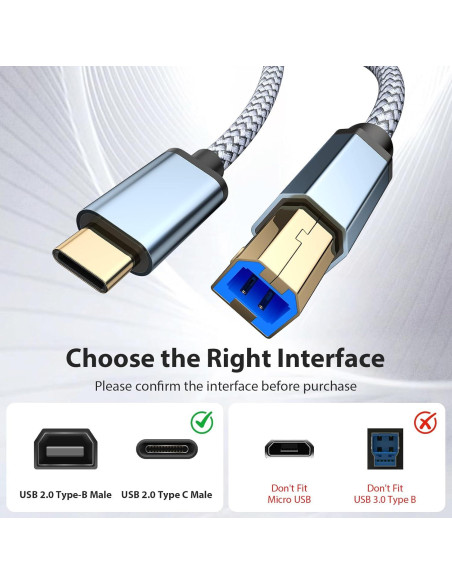 Cable de impresora USB B a C 2.0 AIAUXAI 2M Gris