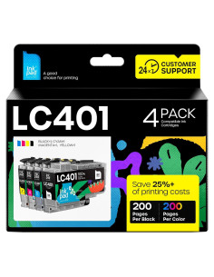 Cartuchos de tinta compatibles Brother LC401 - Paquete de 4