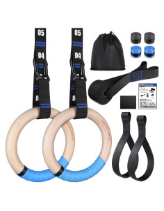 Anillos Gimnásticos RENRANRING de Madera 32mm con Correas Ajustables