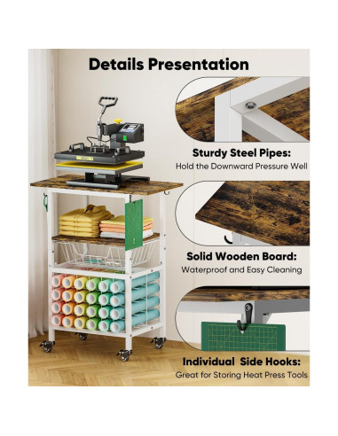 Carro de Prensa Térmica Móvil Ardier 3 Niveles Blanco