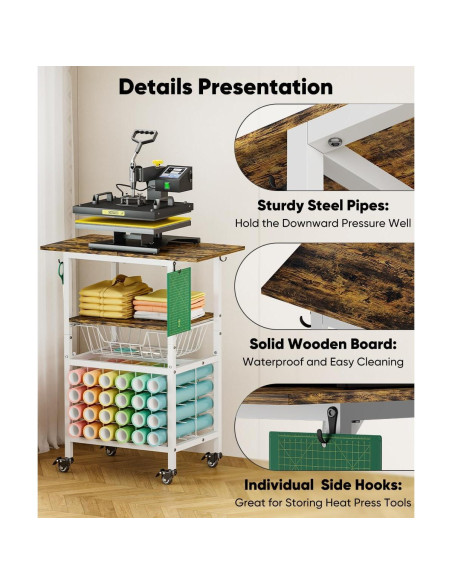 Carro de Prensa Térmica Móvil Ardier 3 Niveles Blanco