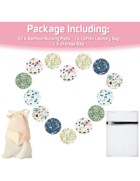 30 Almohadillas de Lactancia Reutilizables con Bolsa - Estilo Clásico