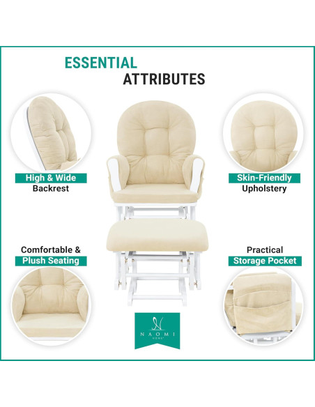 Conjunto Glider y Ottoman Naomi Home - Silla de Lactancia Blanca