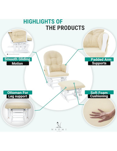 Conjunto Glider y Ottoman Naomi Home - Silla de Lactancia Blanca
