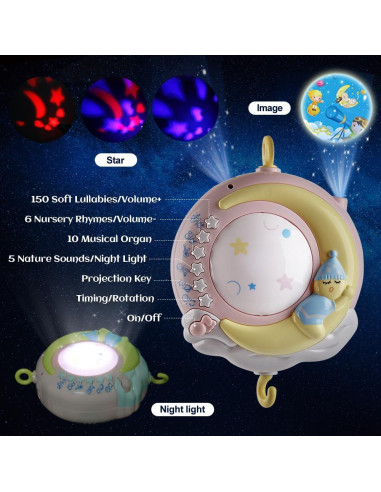 Móvil Musical para Cuna Mini Tudou con Proyector y 150 Melodías