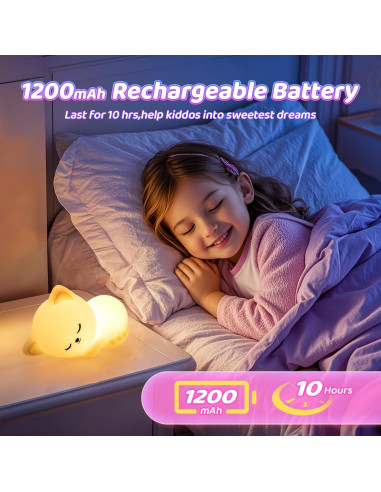 Lámpara Nocturna de Gato Kawaii TK.CO. Recargable 16 Colores