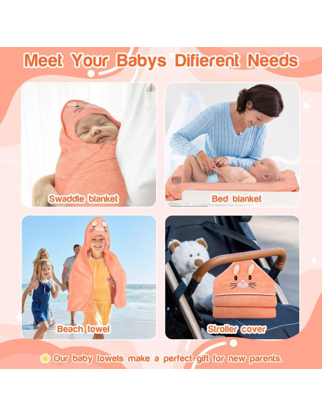 Juego de 4 Toallas con Capucha Sublaga para Bebés 81x81 cm