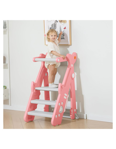 Escalera Plegable HAPPYMATY Rosa para Niños Ajustable 83 cm
